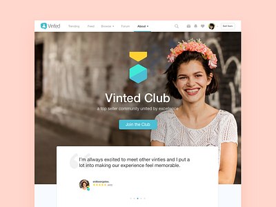 Vinted Club landing club fashion fun girls landing medal responsive shopping social thankyou vinted web