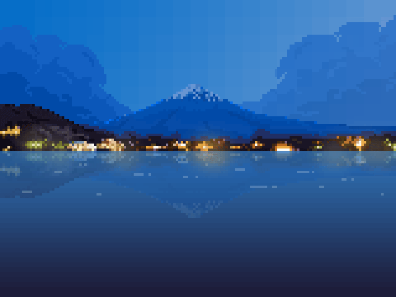Fuji design illustration japan light mountain night pixel retro
