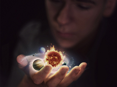In the palm of my hand galaxy manipulation photo planets solar system