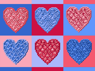 hearts 2.5d illustration isometric template vector