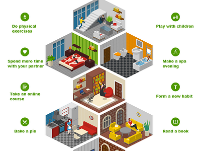 stay home 2.5d illustration isometric template vector