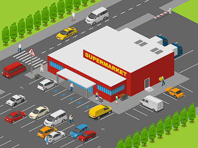 Supermarket Outside 2.5d illustration isometric template vector