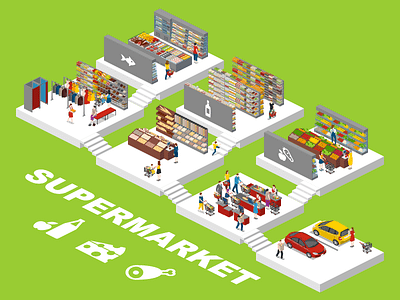 Supermarket 2.5d illustration isometric template vector