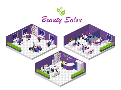 beauty salon 2.5d illustration isometric template vector