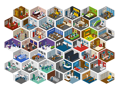 isometric rooms 2.5d illustration isometric template vector