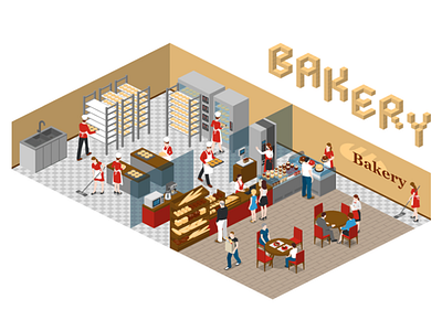 Bakery 2.5d illustration isometric template vector