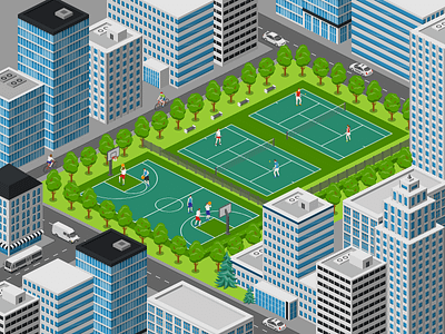 City Sport Courts 2.5d basketball city courts illustration isometric sport template tennis vector