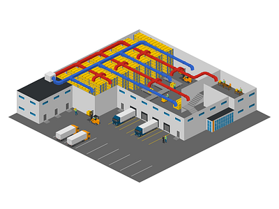 ducting system 2.5d free hvac illustration isometric template vector warehouse