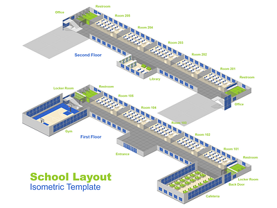 school layout 2.5d illustration isometric school template