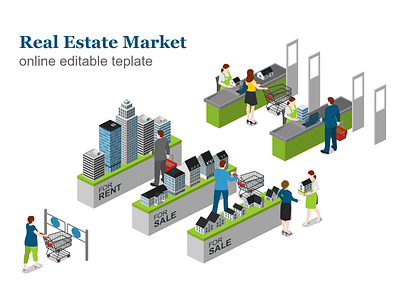 Real Estate Market template 2.5d free illustration isometric market real estate realestate supermarket template vector