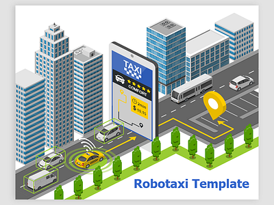 robotaxi 2.5d illustration isometric template transportation vector