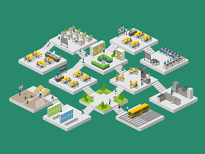 School Rooms Layout 2.5d floor plan floorplan illustration isometric layout school template vector