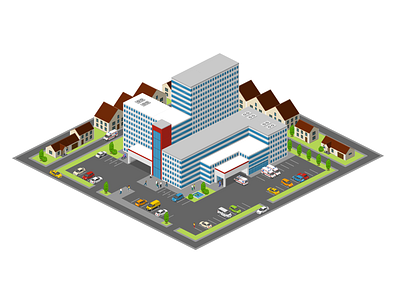 City Hospital 2.5d free healthcare hospital illustration isometric template templates vector