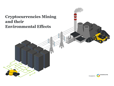 Environmental effects from cryptocurrency mining 2.5d cryptocurrency ecology enviroment free illustration isometric mining template vector