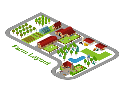 Farm Layout 2.5d farm farming illustration isometric layout map template vector