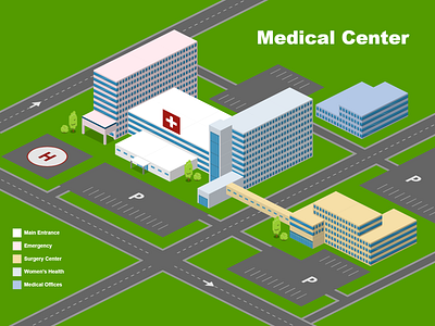 Medical Center Map Template 2.5d free healthcare hospital illustration isometric map medical template vector