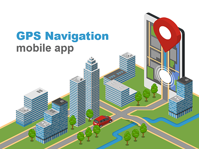 GPS Navigation app template 2.5d gps illustration isometric roads template vector