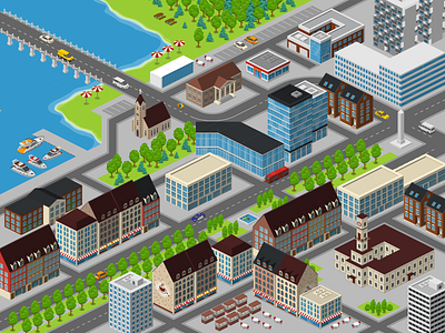 Isometric City Center 2.5d city free illustration isometric template vector