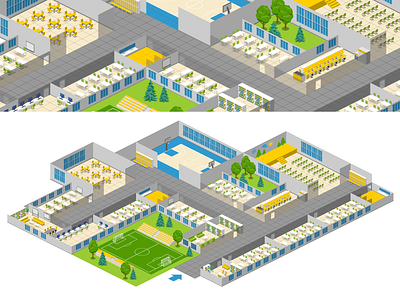 School Layout 2.5d education illustration isometric school template vector