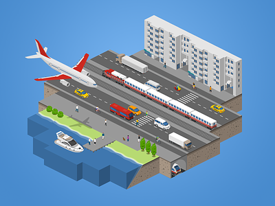 Transport System 2.5d city illustration isometric transport vector
