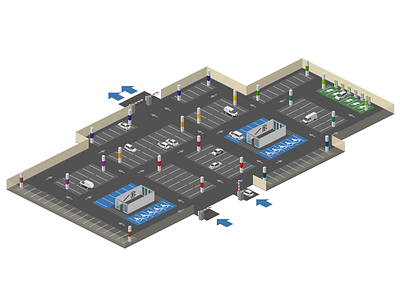 Parking (indoor) floor plan isometric map parking template