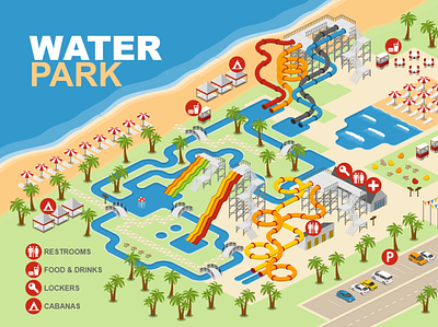 Water Park isometric map vector waterpark