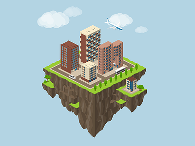 Flying island 2.5d free illustration isometric template vector