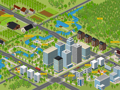 Green Infrastructure city illustration isometric