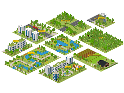 Green Infrastructure Components illustration isometric template