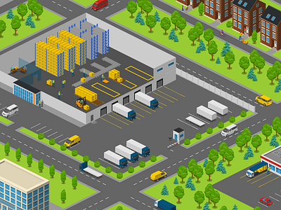 Warehouse Template icons isometric warehouse