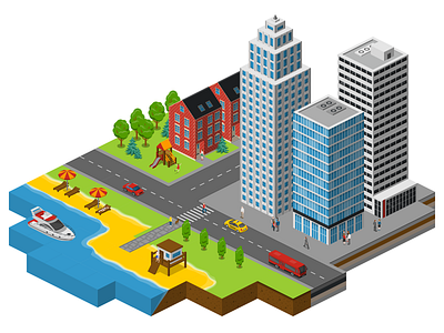 Icograms Small City 3d map city icons isometric vector