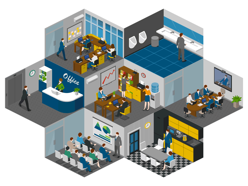 Office icons set isometric office online tool templates