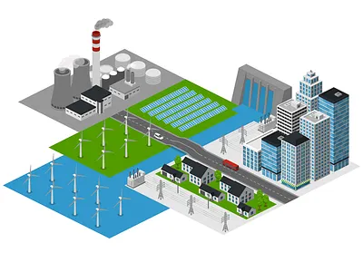 Electricity 2.5d city free icons illustration isometric template vector