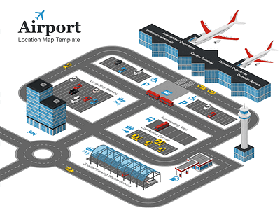 Airport location map template 2.5d illustration isometric template vector