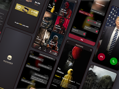 Mooned Horror Chat Stories android app art director chat app dark design horror interace ios typografi ui ux