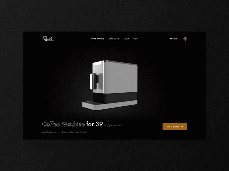 Coffee Machine Pascale animation clean coffee machine dark design interace interaction motion page load typography ui ux web