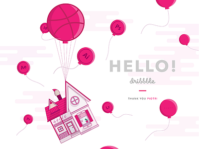 Relocating to Dribbble 2d ball balloons debut dribbble first shot fly hello house illustration invite thank you