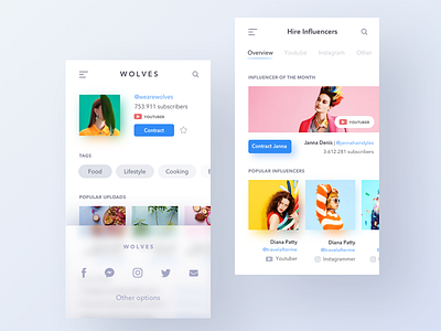 Hire Influencer 2d app blur bright color influence ios people social ui ux