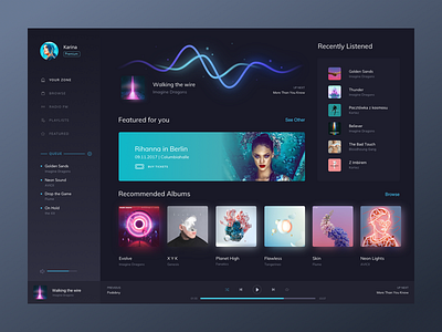 Music Player blue dark dashboard desktop fireart fireart studio glow music music player player ui ux