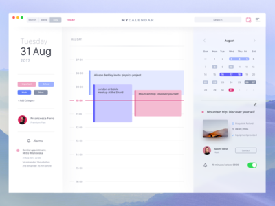 My Calendar | Day View bright calendar dashboard desktop fireart fireart studio my calendar organiser purple ui ux white