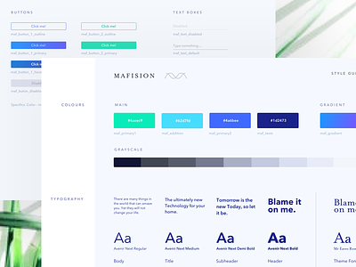 Style Guide Mafision blue branding color design desktop green styleguide typography ui ux view web