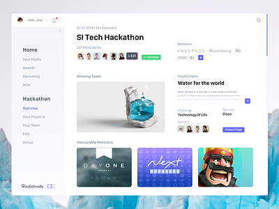 Platform for Hackathons clean dashboard design desktop flat purple ui ux white