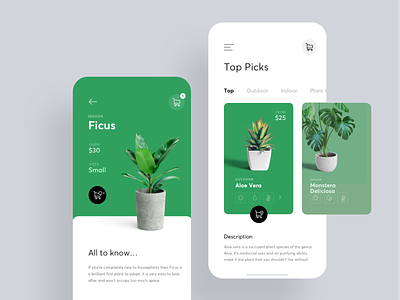 Plant Shop 10clouds app bright cards flat green plant plants shop swipe ui ux white