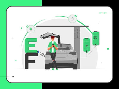 Illustration for Ecofactor Network brand illustration car charge charge art charge vector green identity illustration skiti skitiboh tesla tesla art tesla illustration ui elements ukraine vector vector illustration web illustration