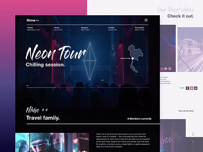 Travel Vlog Homepage Design black and white broken grid homepage neon oneunite party travel trip ui ux vlog xyz