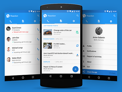 Reaction App android call clean design flat material mobile ui ux