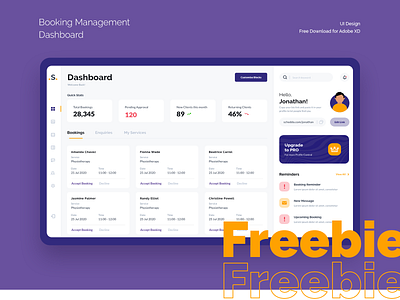 Freebie (XD) - Booking Management - Dashboard adobe xd app bookings design doctor booking free free download free mockup free psd free xd freebie freebie friday freebie psd freebie xd freebies india management nihalgraphics ui ux
