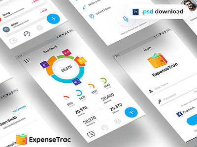 ExpenseTrac - Expense Tracker Mobile App (.psd) download expense finance freebie nihalgraphics premium ui tracker ui ux www.nihalgraphics.com