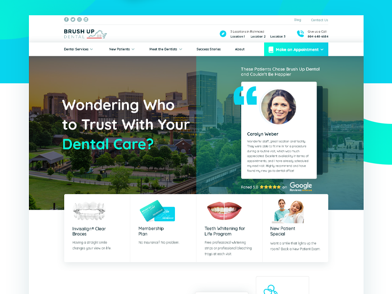 Brushup Dental - Website Design typography branding android illustration mobile app designer mangalore www.nihalgraphics.com app mobile nihal.graphics india nihalgraphics ui ux design healthcare website dentist website dental website design dental