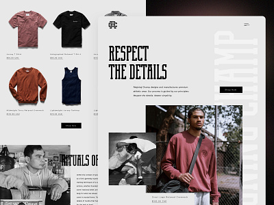 Reigning Champ Homepage clean clothing design e commerce fashion grid homepage product ui web web design website